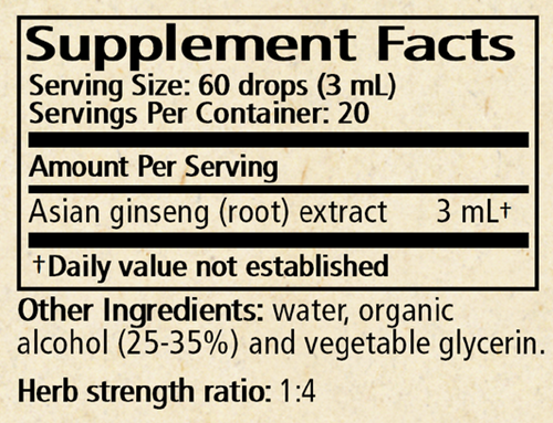 Asian ginseng (Panax ginseng) Supplement Facts Label