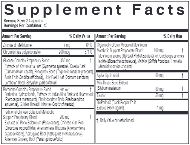 ecoMetabolic Supplement Facts Label