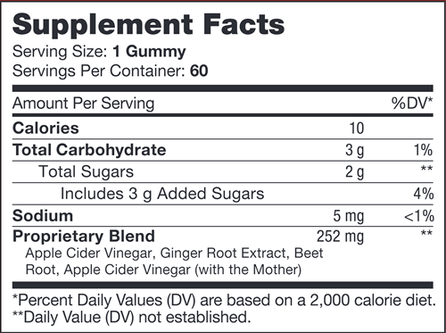 Apple Cider Vinegar Gummies Supplement Facts Label