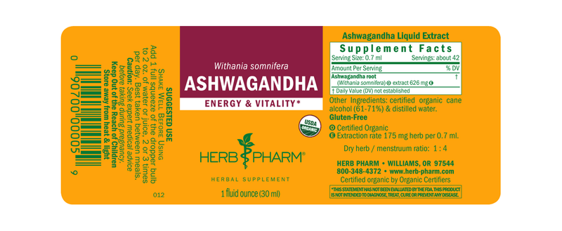 Ashwagandha (Herb Pharm) Label