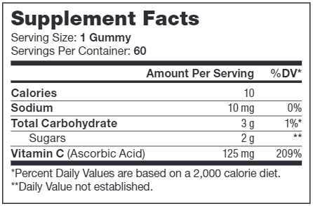 Vitamin C Gummies Supplement Facts Label