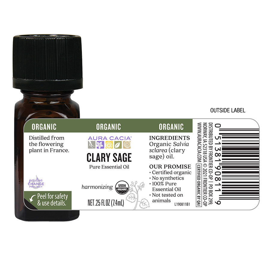 Clary Sage Organic Essential Oil Supplement Facts Label