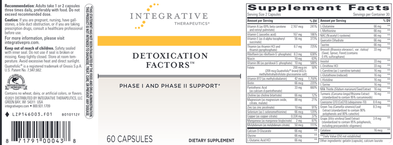 Detoxication Factors - Phase I & Phase II Liver Support (Integrative Therapeutics) 60ct Label