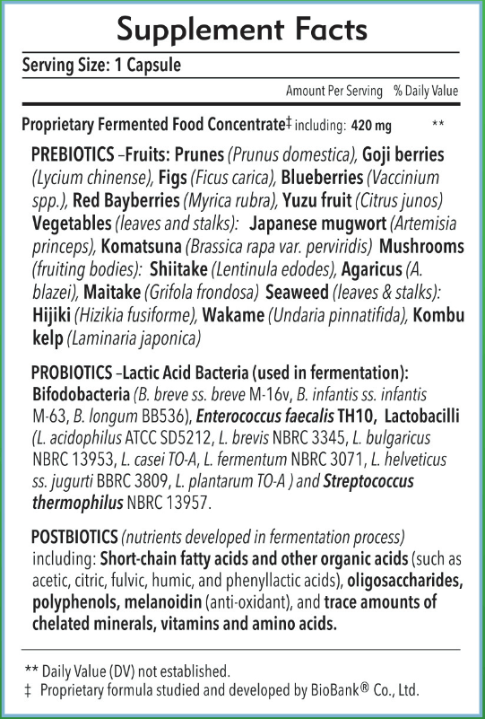 Dr. Ohhira's Probiotics Original Supplement Facts Label