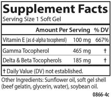 Gamma E-Gems Supplement Facts Label