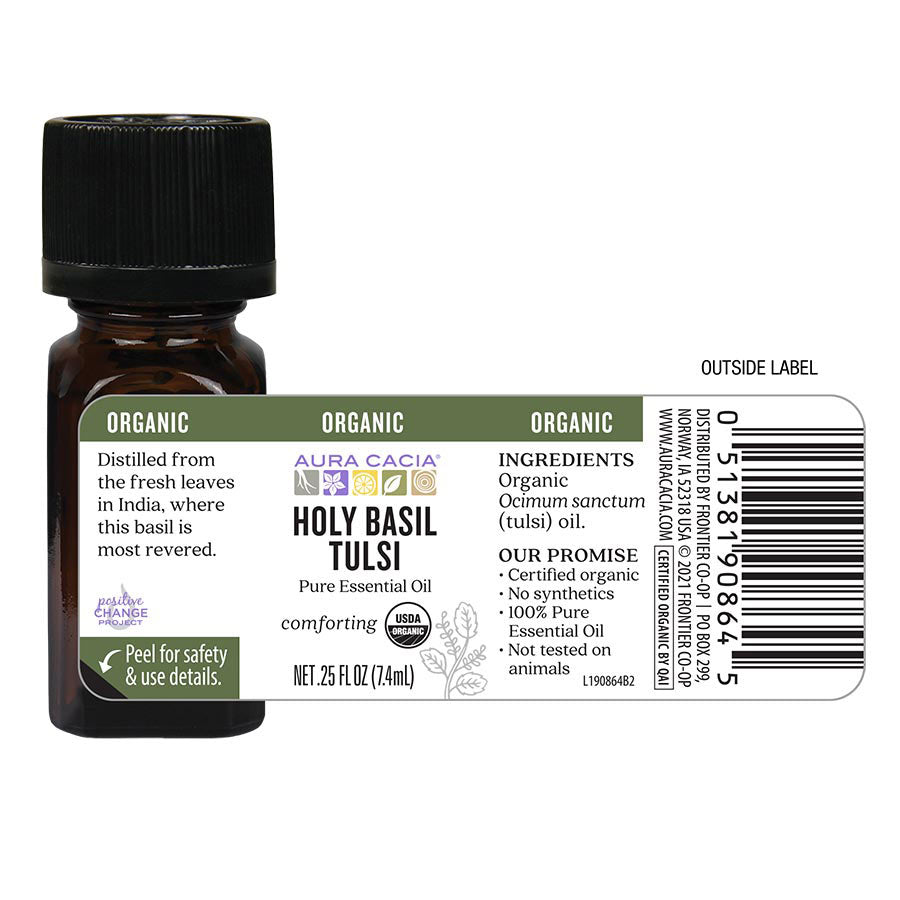 Holy Basil Org Essential Oil Supplement Facts Label