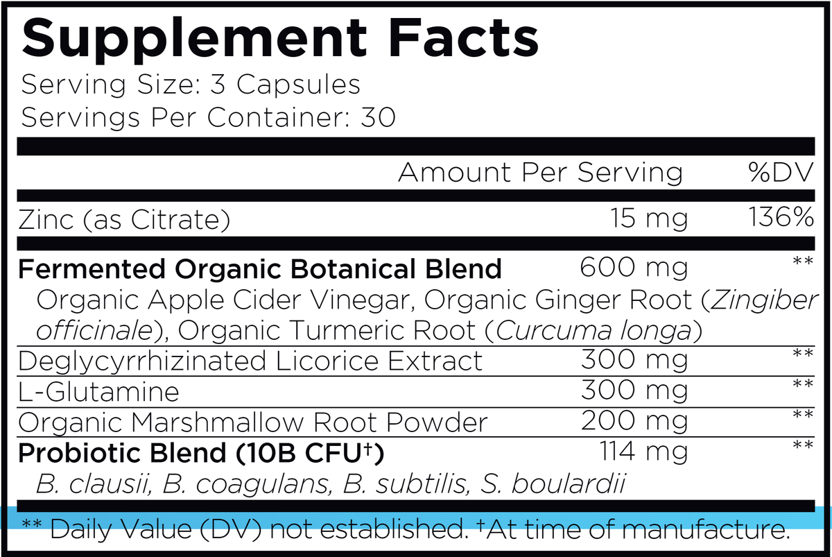 Leaky Gut + Supplement Facts Label