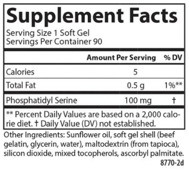 Phosphatidyl Serine 100 mg Supplement Facts Label