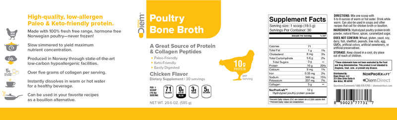 Poultry Bone Broth Chicken Flavor Diem label