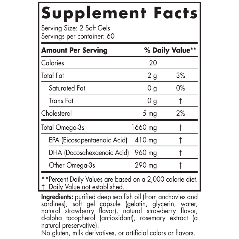 ProDHA 1000 Soft Gels Strawberry (Nordic Naturals) 120ct supplement facts