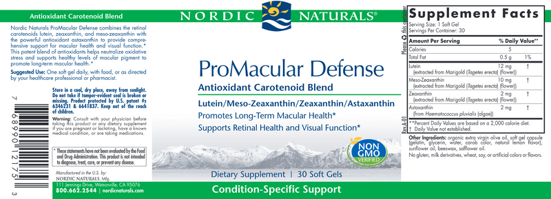 ProMacular Defense (Nordic Naturals) Label