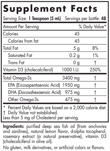 ProOmega-D Xtra 8 Fluid Ounces Lemon (Nordic Naturals) Supplement Facts