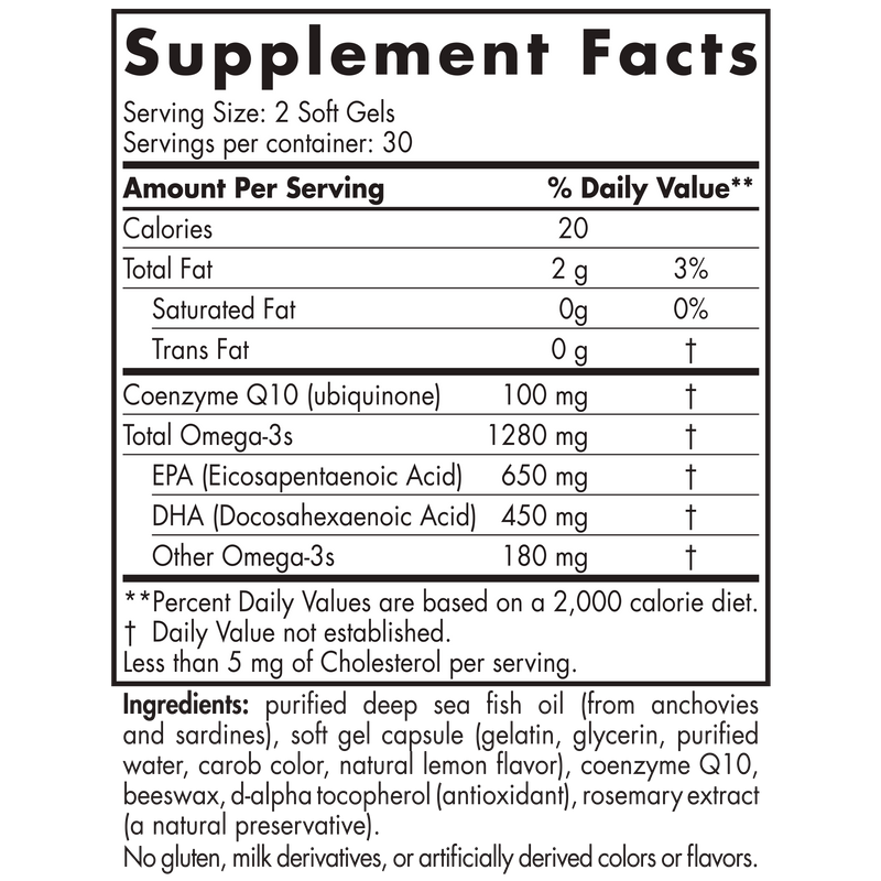 ProOmega CoQ10 Soft Gels (Nordic Naturals) 60ct supplement facts