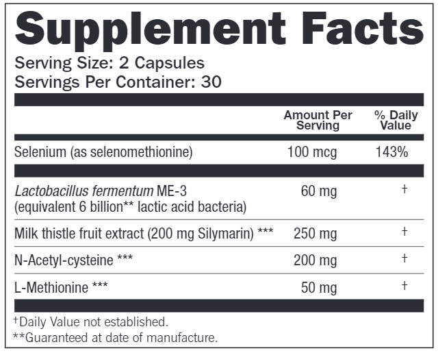 BACKORDER ONLY - Reg'Activ Detox & Liver Health Supplement Facts Label