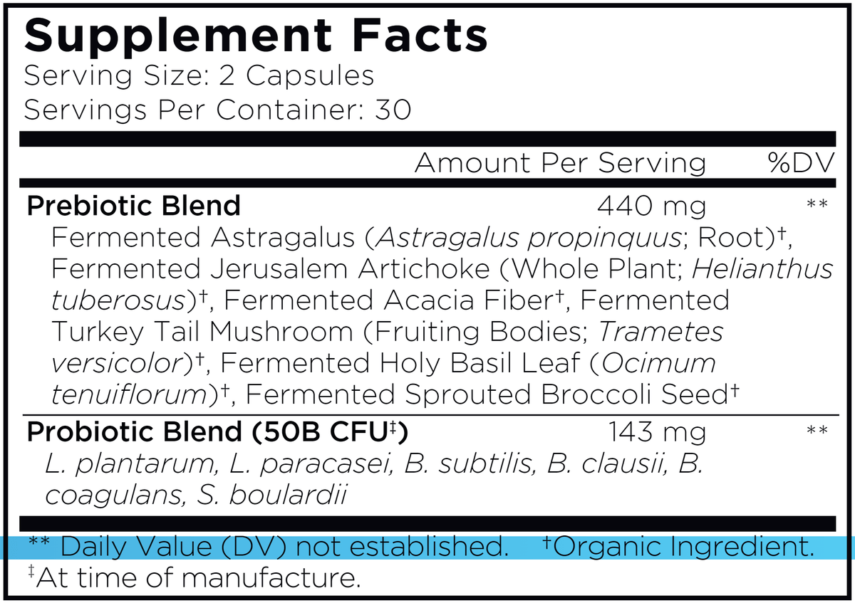 SBO Probiotic 50 Billion CFU Supplement Facts Label