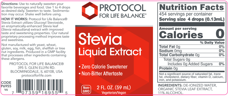 Stevia Extract Liquid (Protocol for Life Balance) Label