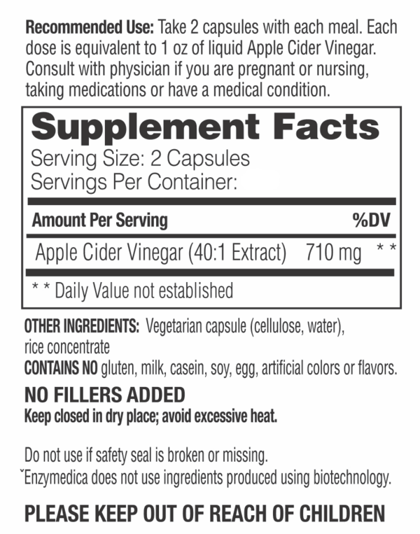 Apple Cider Vinegar Capsules Enzymedica Supplement Facts