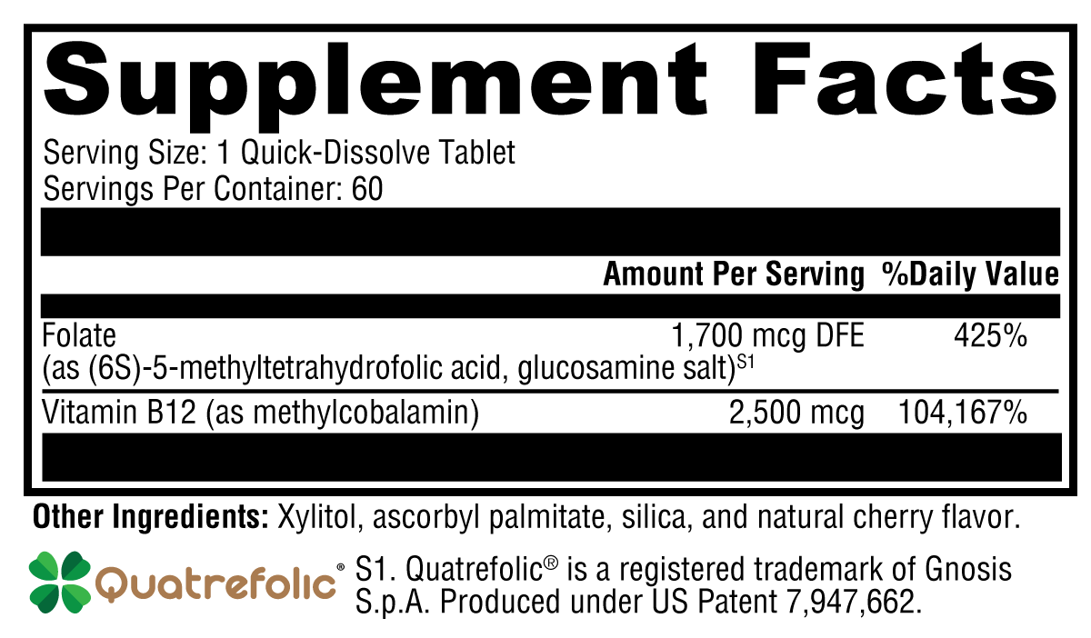 5-MTHF Plus B12 Cherry Supplement Facts Label