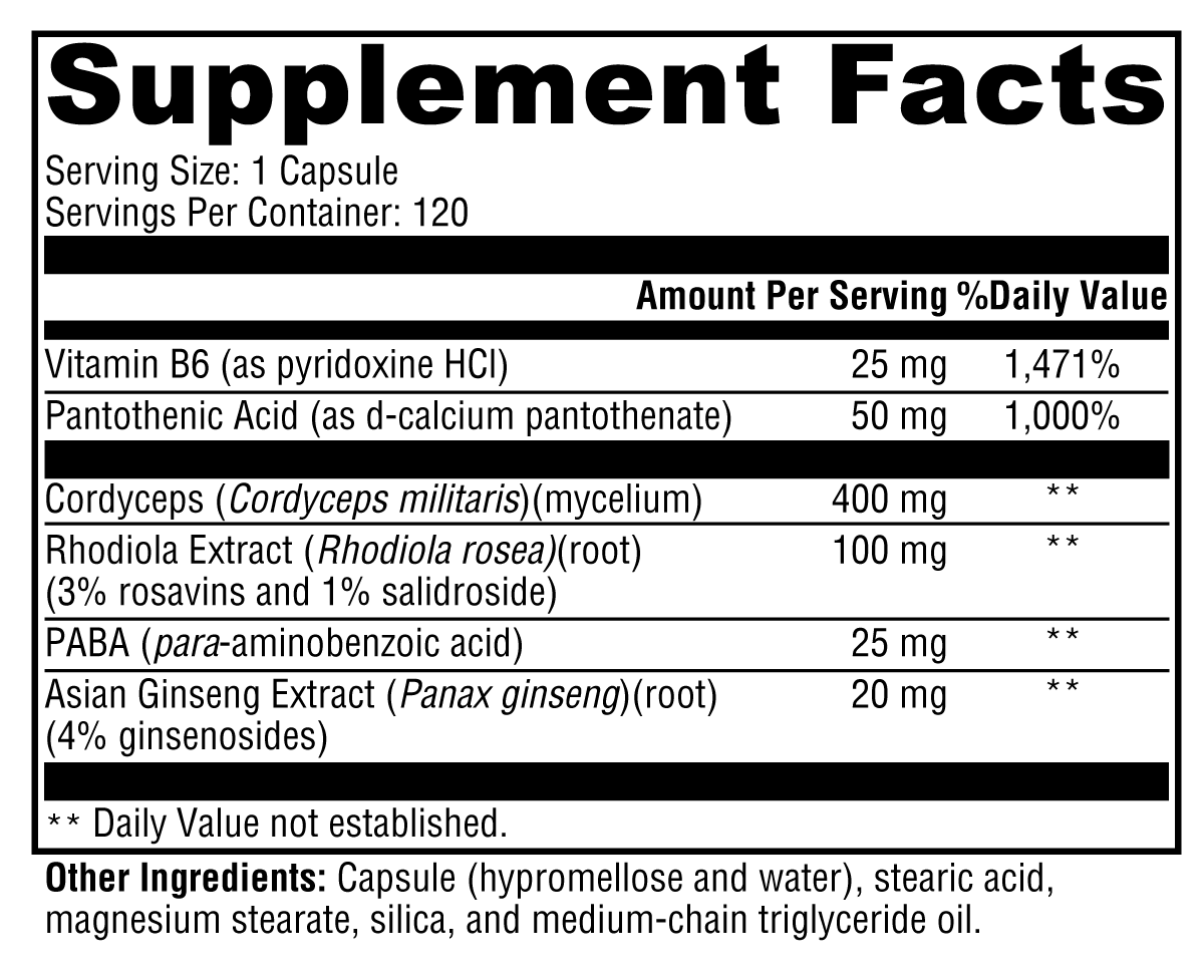 Adrenal Essence® Supplement Facts Label