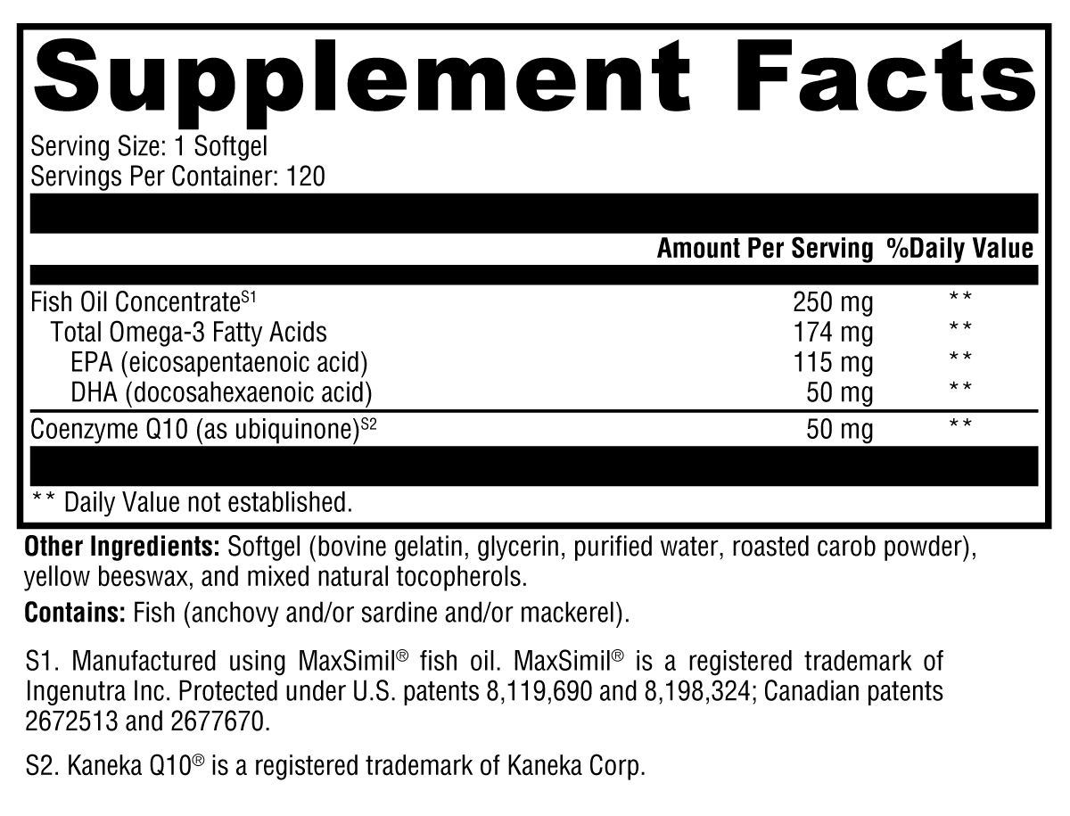 CoQmax™ Omega 50 mg Supplement Facts Label