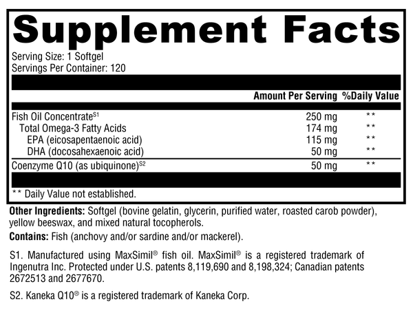 CoQmax™ Omega 50 mg Supplement Facts Label