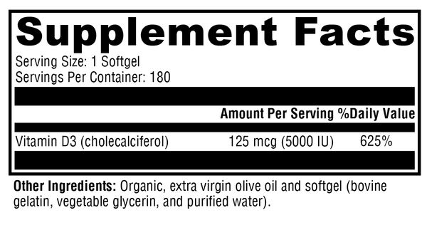 D3 5000 Supplement Facts Label