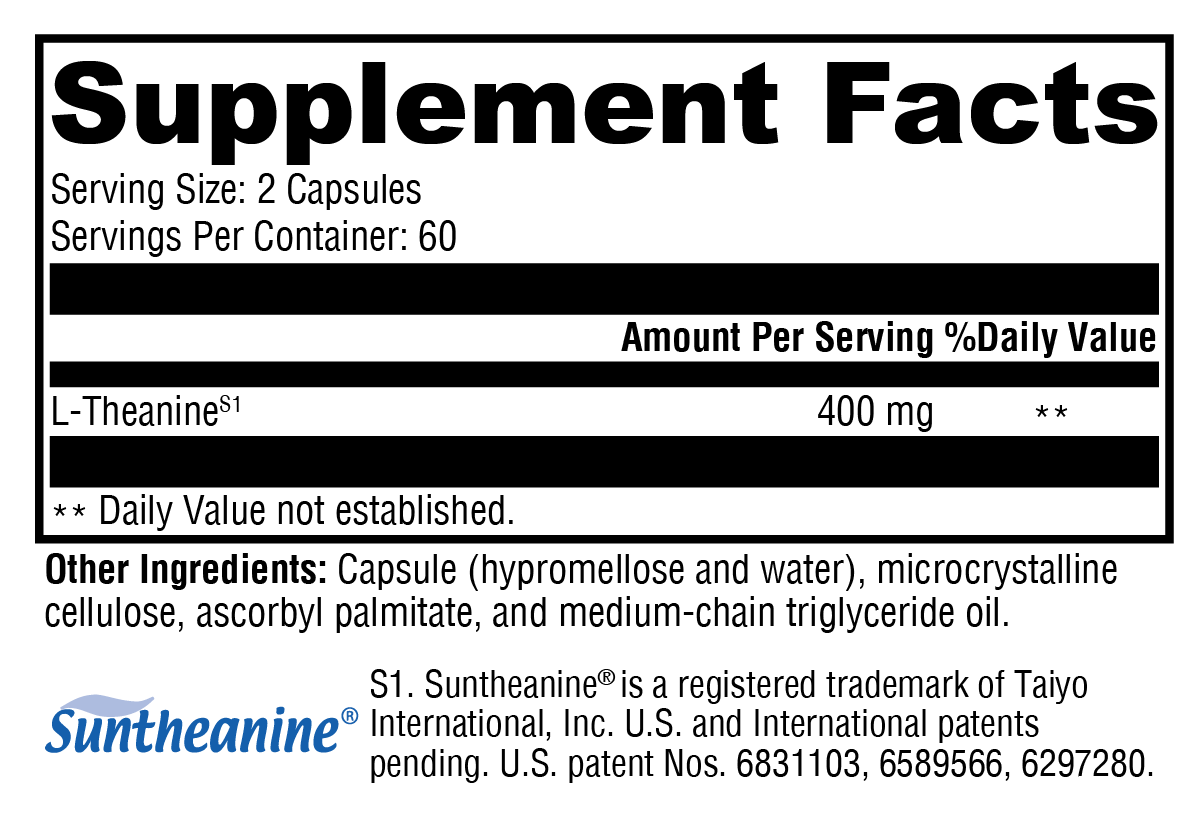 L-Theanine Supplement Facts Label