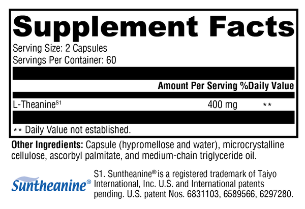 L-Theanine Supplement Facts Label