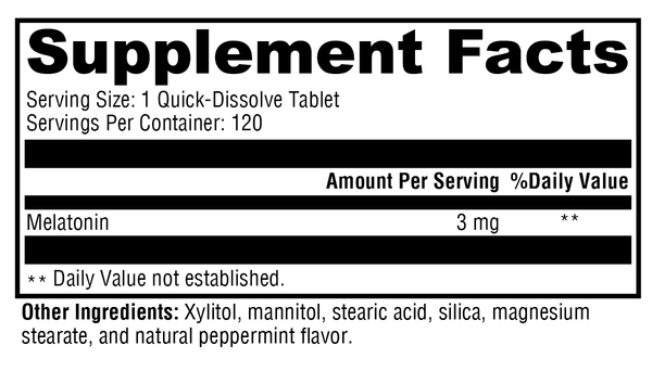 Melatonin Peppermint Supplement Facts Label