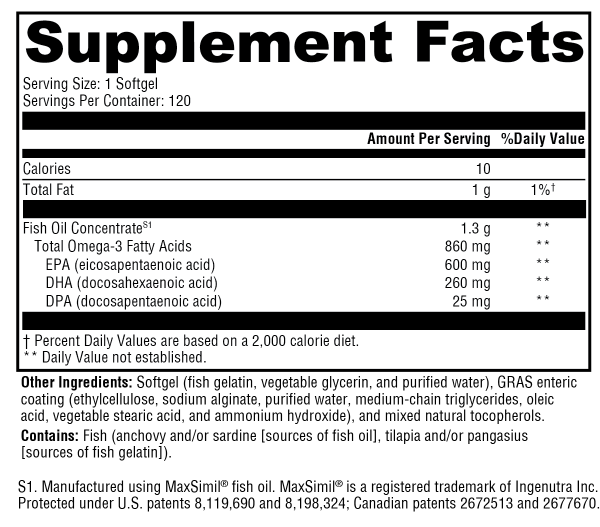 Omega MonoPure® 1300 EC Supplement Facts Label