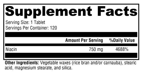 NiaVasc™ 750 Supplement Facts Label