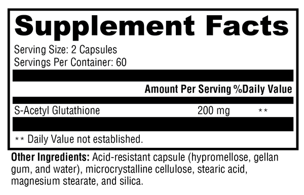 S-Acetyl Glutathione Supplement Facts Label