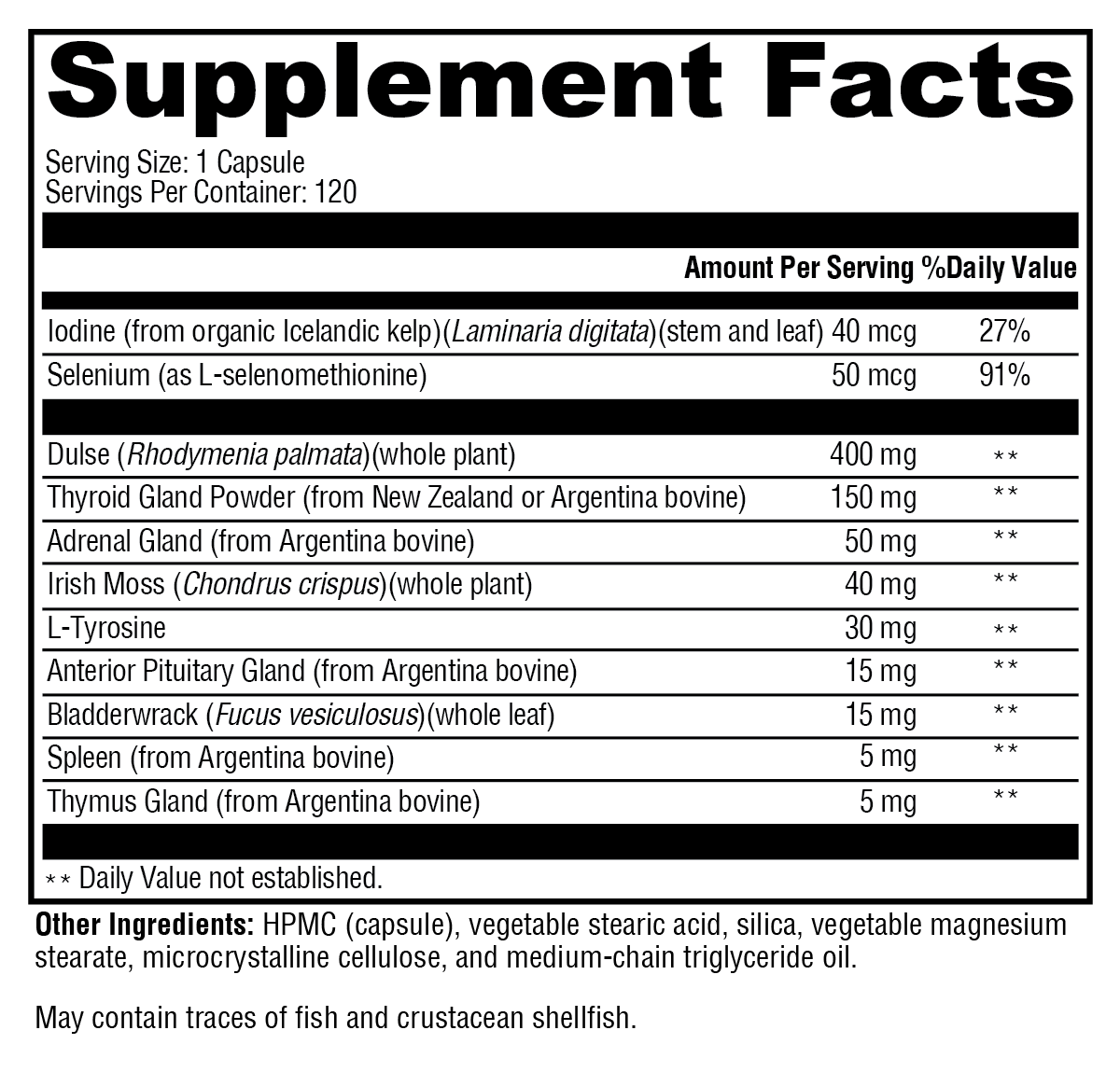 T-150 Supplement Facts Label
