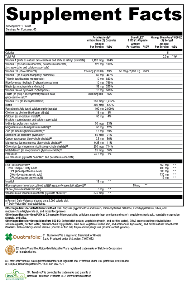 ActivEssentials™ with OncoPLEX™ & D3 Supplement Facts Label