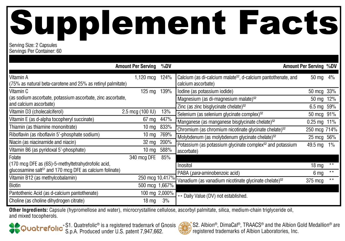ActivNutrients® without Copper & Iron Supplement Facts Label