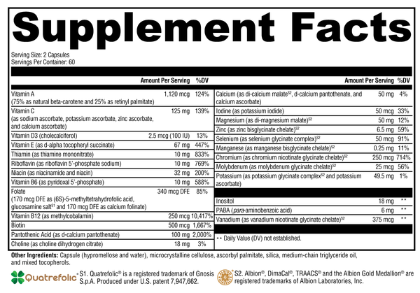 ActivNutrients® without Copper & Iron Supplement Facts Label