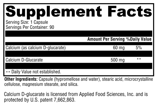 Calcium D-Glucarate Supplement Facts Label