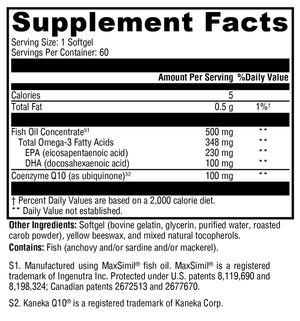 CoQmax™ Omega 100 mg Supplement Facts Label