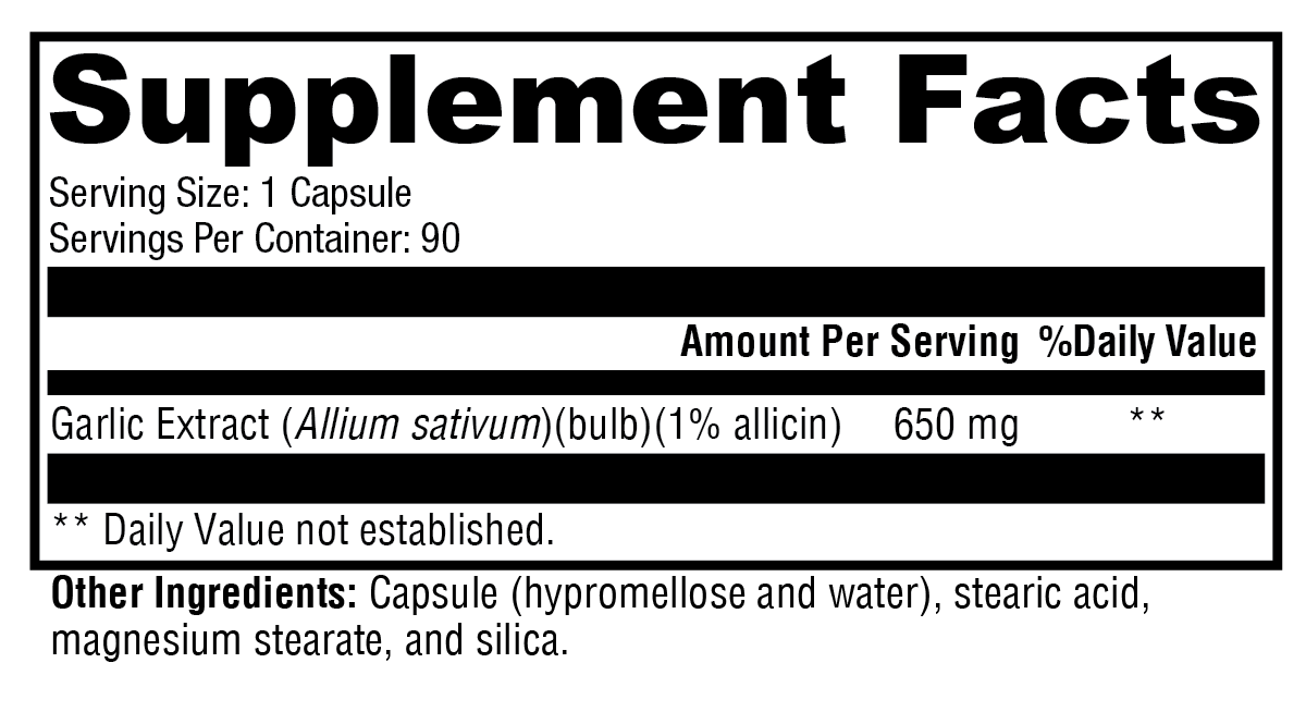 GarliX™ Supplement Facts Label