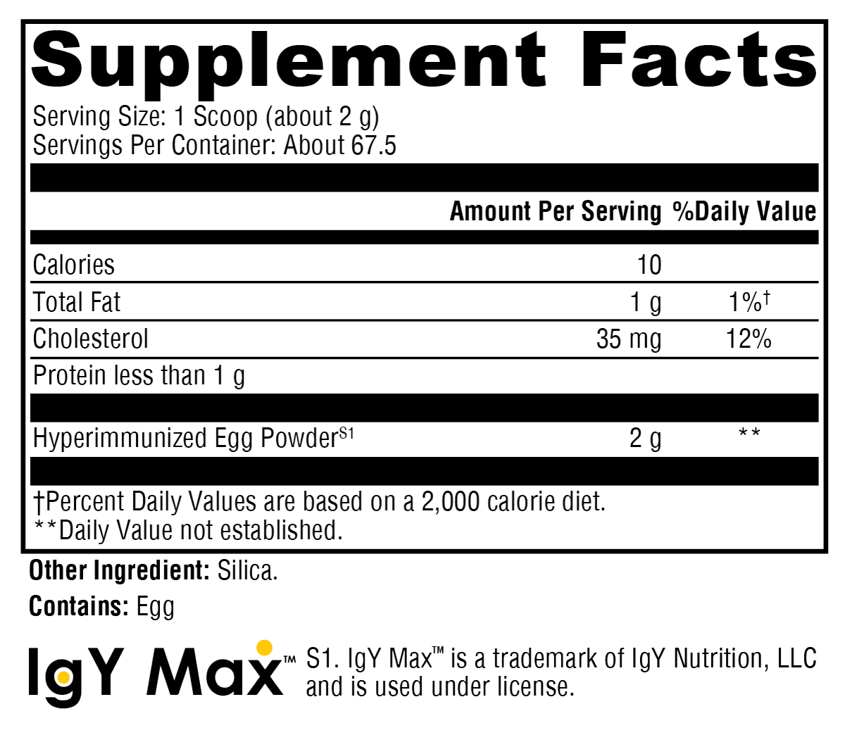 IG 26 DF Powder Supplement Facts Label