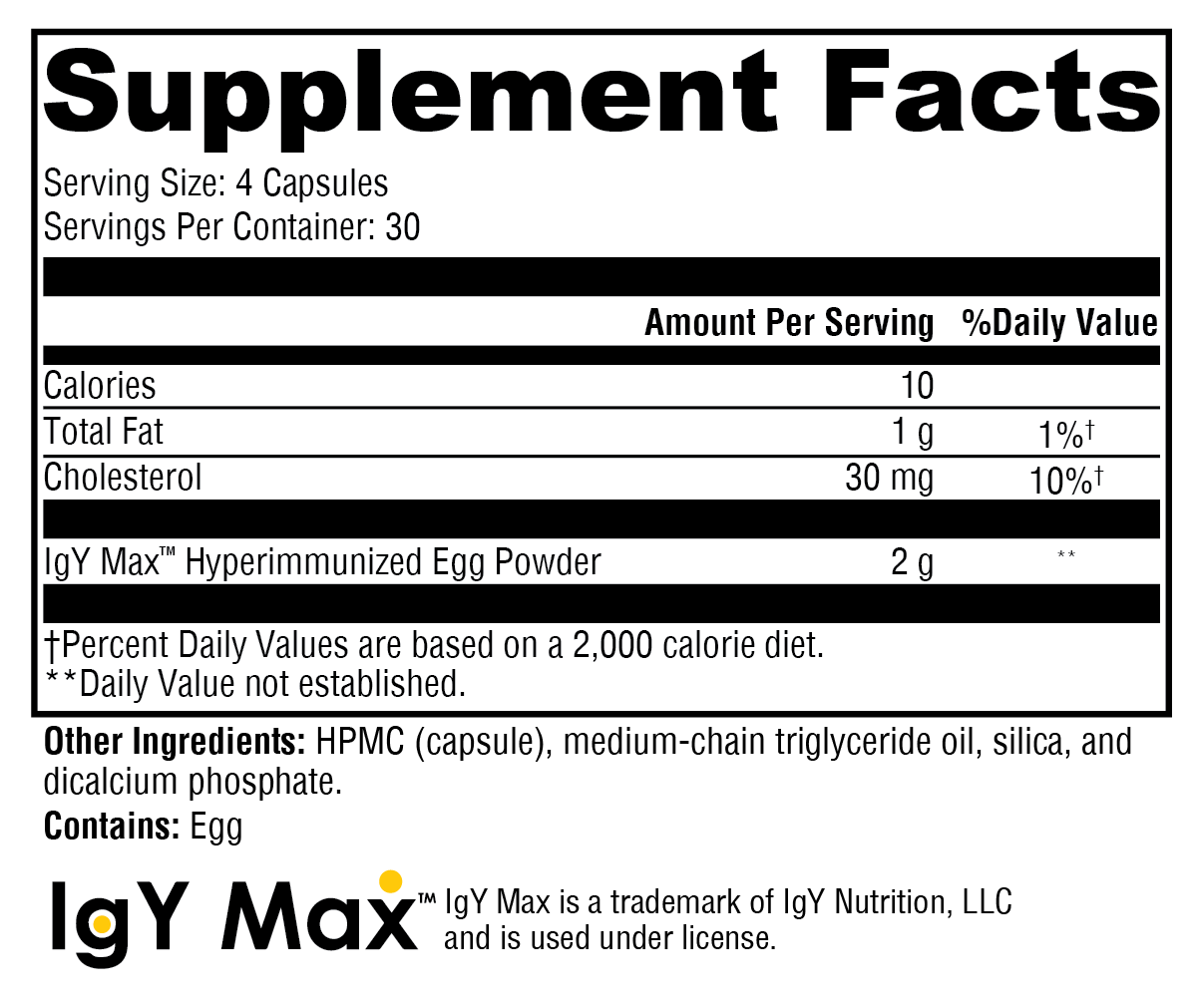 IG 26 DF Capsules Supplement Facts Label