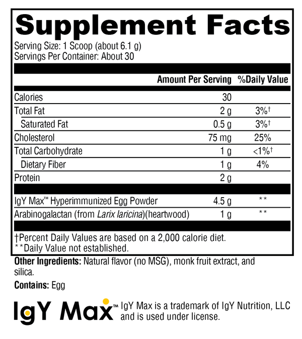 IG 26 Plus DF Vanilla Supplement Facts Label