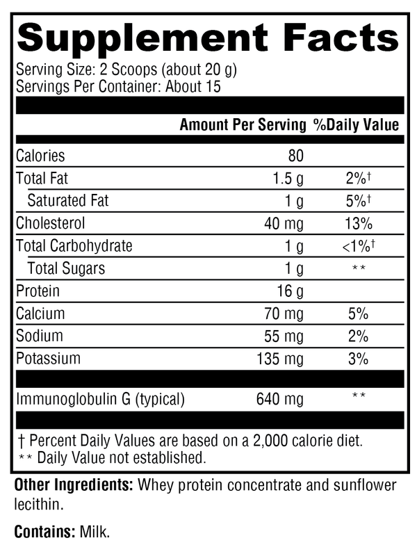 IgG Pure™ Supplement Facts Label