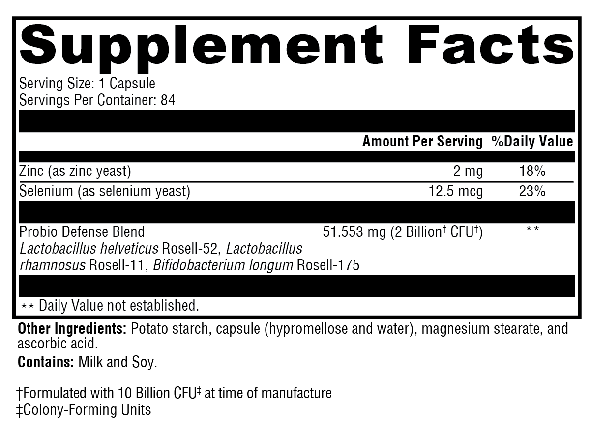 Probio Defense™ Supplement Facts Label