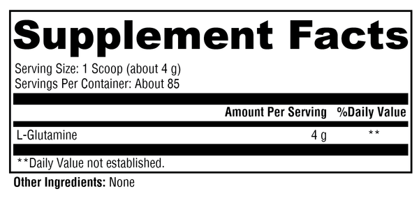 L-Glutamine Supplement Facts Label