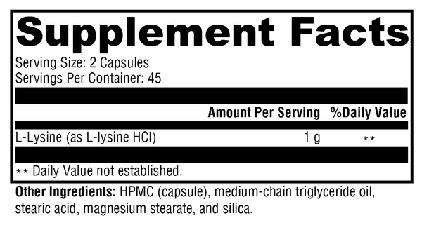L-Lysine Supplement Facts Label