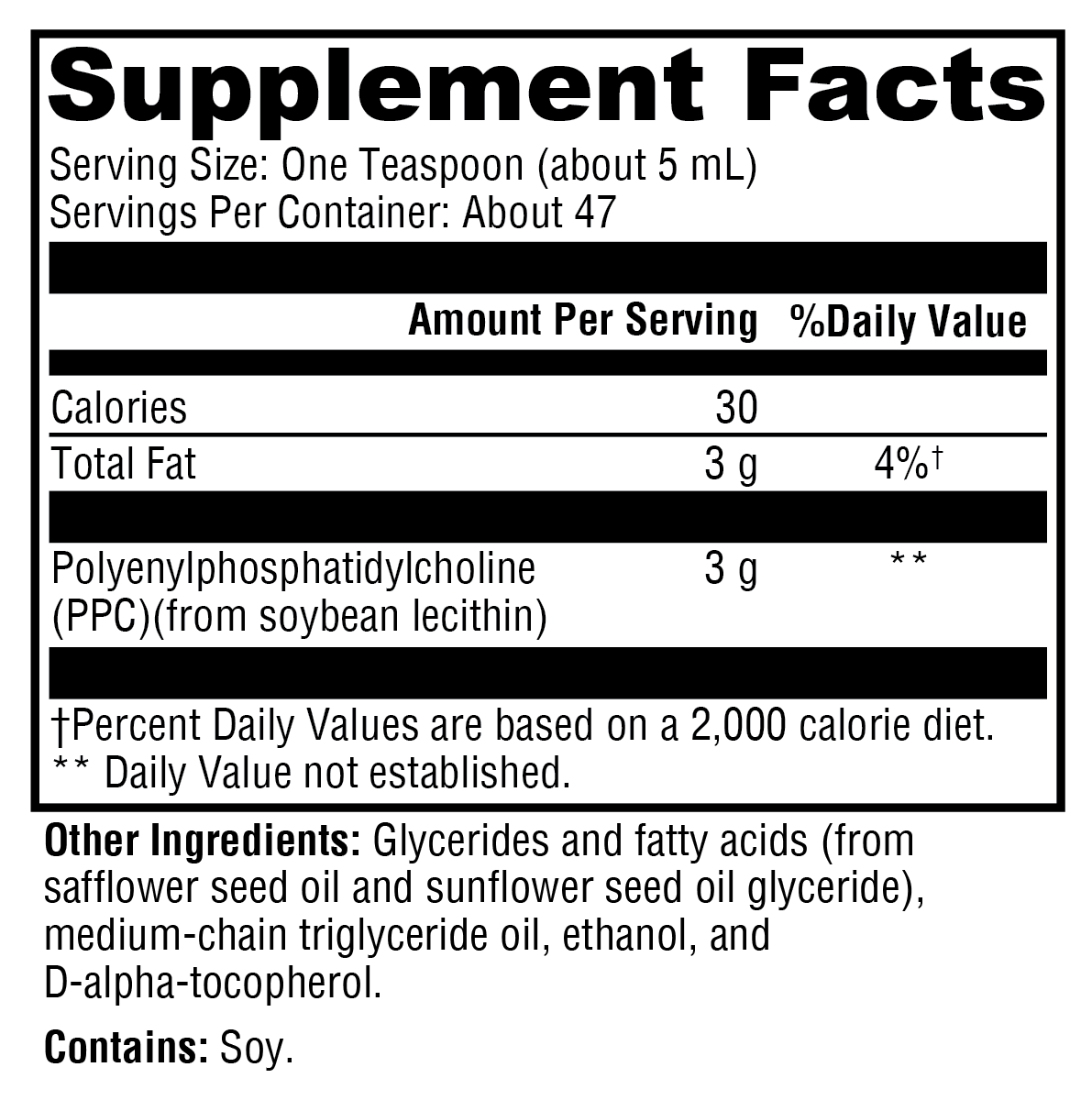 PhosphaLine™ Liquid Supplement Facts Label