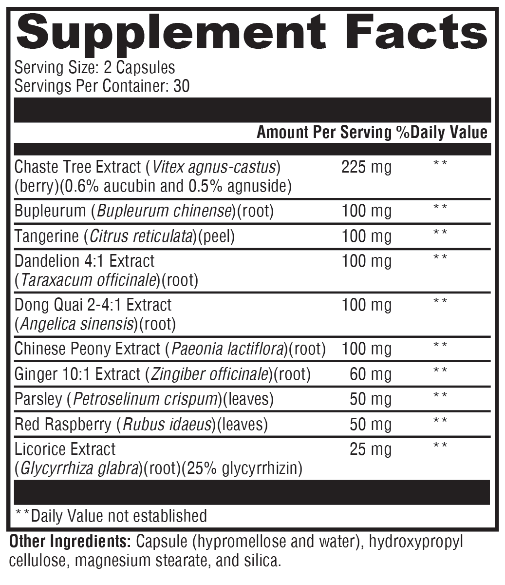 PMS Soothe™ Supplement Facts Label