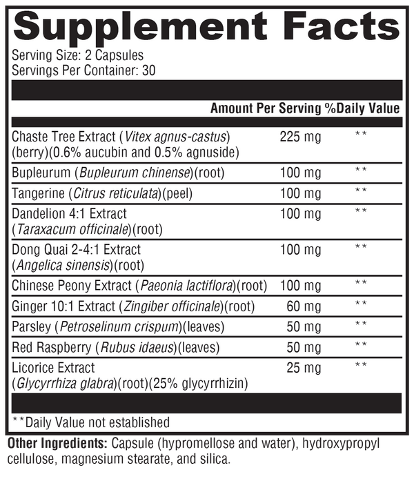 PMS Soothe™ Supplement Facts Label