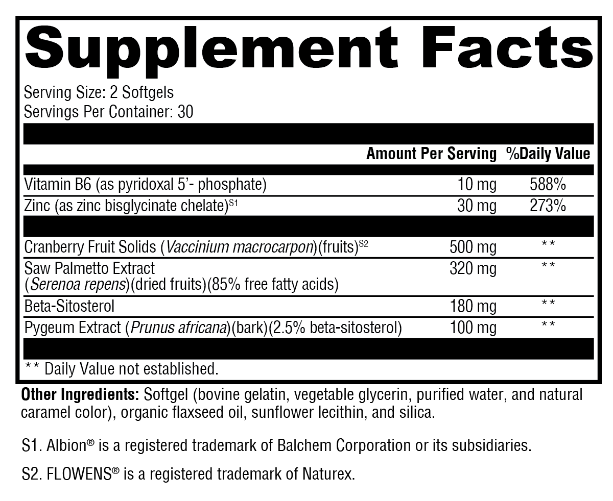 Prostate FLO™ Supplement Facts Label